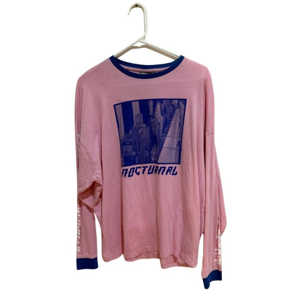 ASOS Women's Pink Long Sleeve Graphic Tee, Size S, Nocturnal City Print